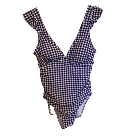 Kona Sol Blue & White Checkered One Piece. Super Cute! - Picture 1 of 5